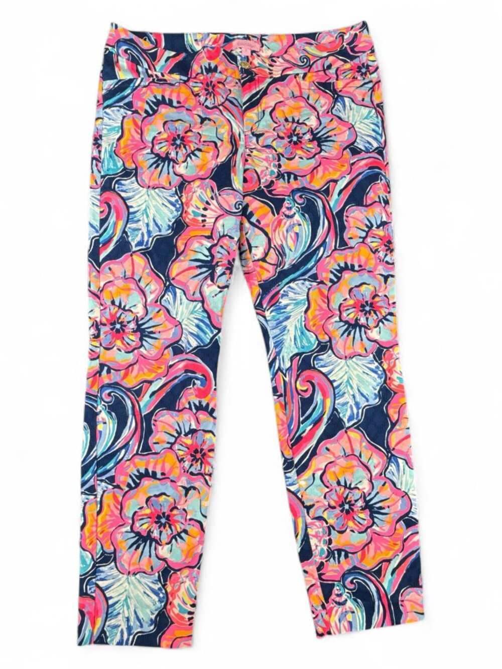 Lilly Pulitzer Cropped Pants Women's 12 Floral Print Slim Stretch